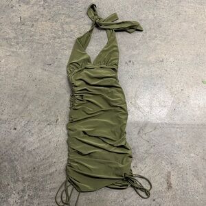 Better Be Women's‎ Olive Green Halter Ruched Bodycon Midi Dress Sz S Party Y2k